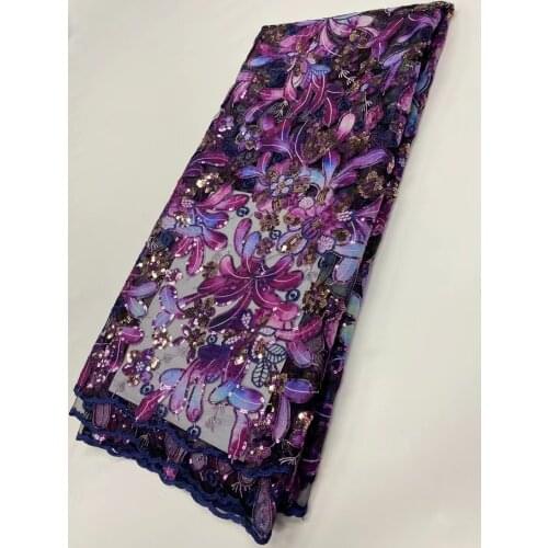 5yards/pc) High grade embroidered African tulle lace laser cut flowers appliqued French net lace fabric with sequins FJY441