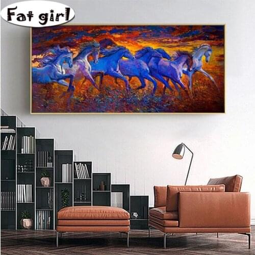 5D Abstract Art Wallpaper Diy Diamond Painting Colorful Galloping Horses Full Square Round Drill Embroidery Cross Stitch Mosaic