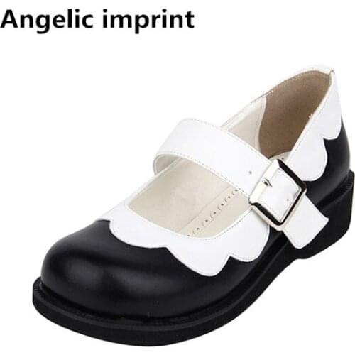Angelic imprint japan woman mori girl lolita cosplay shoes lady low heels pumps women princess dress party shoes bowtie 33-47