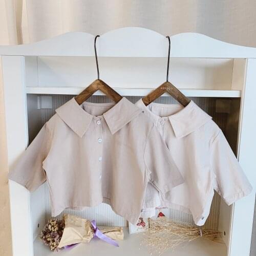 Kids Baby Girls Blouse Princess Navy Soldier Style Turn Down Collar Shirt Letter Embroidery Linen Cotton Korea Blouses