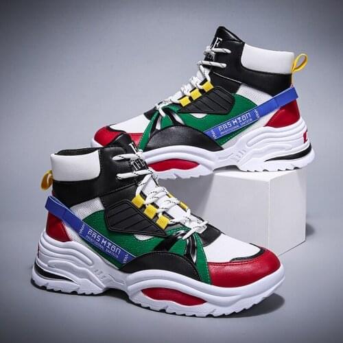 BomKinta High Top Colorful Breathable Trainers Mixed Colors Vulcanized Sneakers Men Letter Decoration Walking Mans Footwear