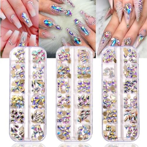 CHNRMJL120Pcs/Box Gold AB Irregular Crystal Flatback Nail Rhinestones 3D Charm Glass Studs Nails Art Diamonds Decorations Tools