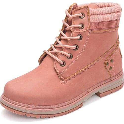 CUZULLAA Women Autumn Winter Patchwork Lace-up Work Boots Shoes Lady Fashion Ankle Boots Female Booties 4 Colors Plus Size 36-41