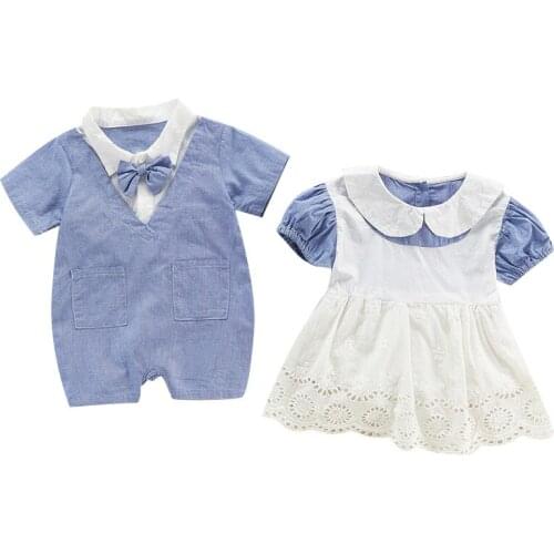 Baby summer one-piece baby girl cute plaid princess dress newborn Korean version of the full moon male treasure thin romper