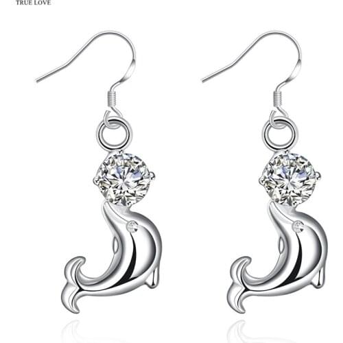 E270 Hot Silver color dolphin drop earrings with Cubic zirconia fashion street style for women pretty lovely gift good quality