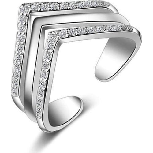 925 Sterling Silver Elegant Double Layer Geometrical Mosaic CZ Zircon Opening Rings For Women Fashion Party Jewelry S-R207