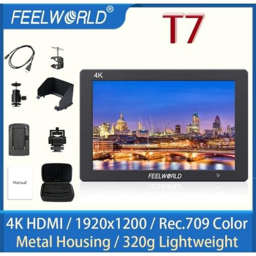 FEELWORLD portable monitor T7 7" 4K On-camera Monitor HDMI Input/ Output IPS 1920x1200 Rugged Aluminum Housing camera monitor