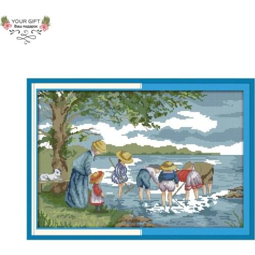 Joy Sunday R785 Free Shipping 14CT 11CT Counted and Stamped Home Decoration Fishing Needlepoints Embroidery Cross Stitch kits