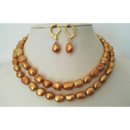 Natural Pearl Jewellery Set,32inches Long Baroque Genuine Pearl Necklace,AA 8-9MM Brown Color Real Pearl Necklace