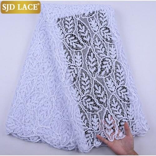 SJD LACE Pure White African Cord Lace Fabric High Quality Water Soluble Guipure Cord Laces Sequins Design Wedding Material A2097