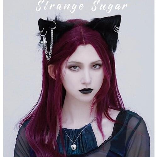 Sweet Gothic Cat Ears Headwear Lolita Cool Girl Hair Clip Metal Chain Animal Ears Edge Clip Cute Side Clip Hair Accessories