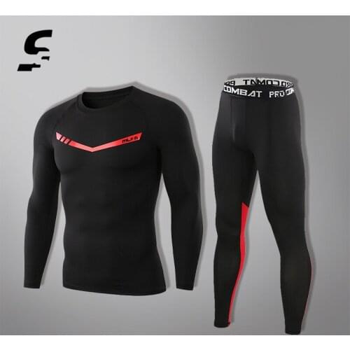 Mens Compression Running Set Sportswear Track Suits Gym Fitness Tights Training Men Workout Clothing Jogging Black Sports Set