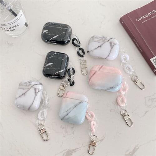 Marble Granite Cracked Acrylic Keychain Bracelet soft Case For apple Airpods 1 2 Pro Wireless charging Bluetooth headset cover