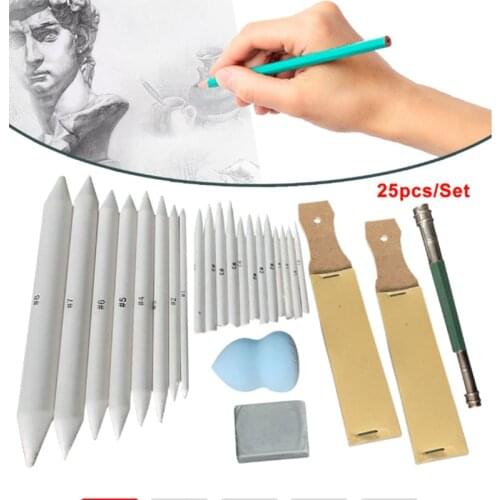 25 PCS/LOT Professional drawing tool set Blending smudge Stump stick Sponge eraser Pen holder extender Art supplies