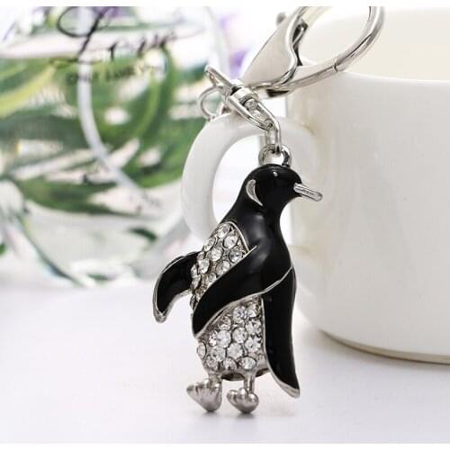 2020 fashion new color rhinestone cute drip penguin metal bag wallet keychain