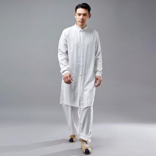 2020 New Spring Men Sweatshirt Tai Chi Meditation Kungfu Martial Arts Shirt Linen Loose Long Yoga Casual Exercise Fitness Shirt