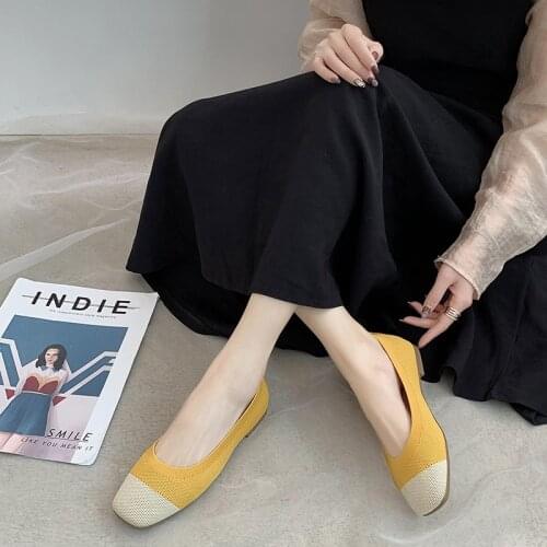 New Women Flats Slip on Flat Mixed Color Square head Casual Plaid Boat Shoes Female Shoes Shallow Ladies Spring Footwears U25-16