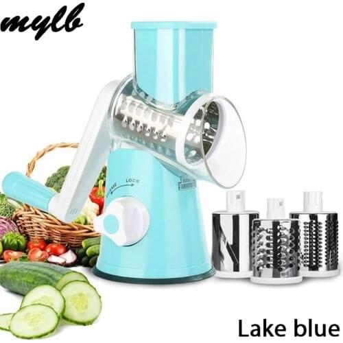Mylb Vegetable Cutter Round Mandoline Slicer Potato Carrot Grater Slicer with 3 Stainless Steel Chopper Blades Kitchen Tool