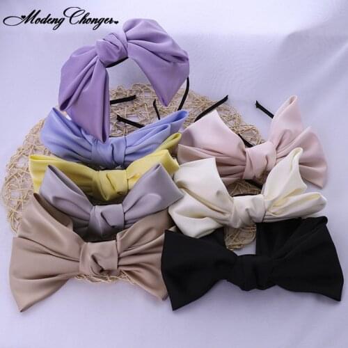 Hairbands With Bow Solid Color Girls Bow Widened Hair Hoop Big Ribbon Fashion Lady Headband Women For Hair Accessories Headwear