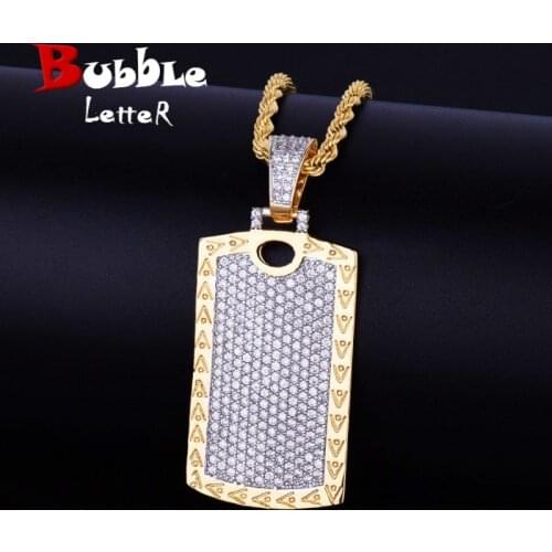 Dog Tag Necklace & Pendant Gold Color Bling Cubic Zircon Mens Hip Hop Jewelry