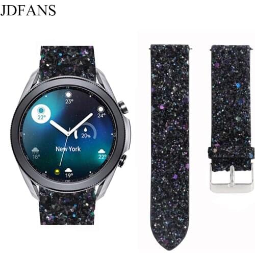 20mm/22mm watch strap for Samsung Galaxy watch 3/active 2/46mm/42mm/Gear S3 Bling Christmas Shiny Glitter Leather Huawei GT/2/2e