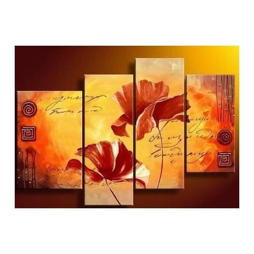 Hand-painted wall art red flower home decoration Landscape oil painting on canvas 4pcs/set KE-01