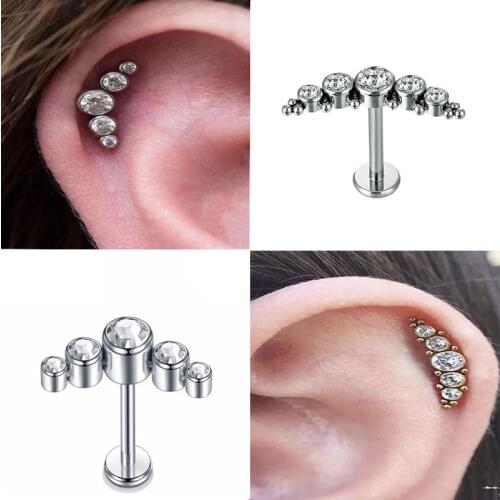 Whole G23 Titanium Labret Crystal Studs Earrings Ear Cartilage Tragus Helix Lip Piercings Tongue Rings fashion jewelry