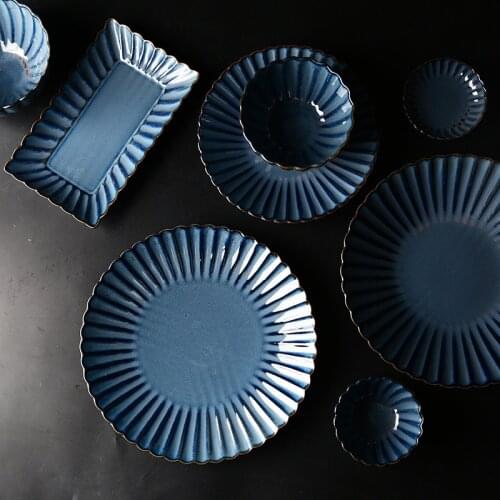 Nordic simple but elegant ceramic dinnerware set Fambe glaze retro chrysanthemum ceramic tableware plate household dish