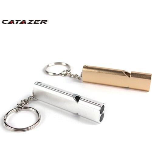 Outdoor Equipment Portable Aluminum Alloy Safety Whistle Double-pipe Survival Whistle Outdoor Hiking Camping Safety Survival