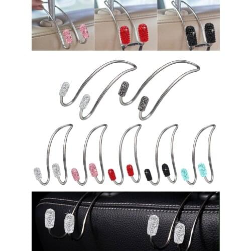 2 Pack Universal Seat Back Organizers Bling Diamond Car Headrest Bag Hangers Strong Durable Auto Back Seat Storage Hooks