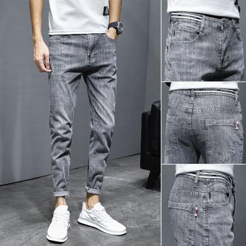 Spring autumn 2021 students denim jeans mens Korean new mens small feet street casual fashion brand teen grey pencil pants