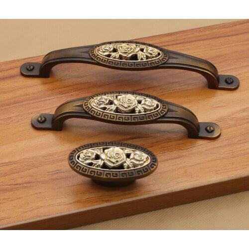 Vintage Antique Coffee Rose Cabinet Door Knobs Cupboard Dresser Drawer Pull Handle