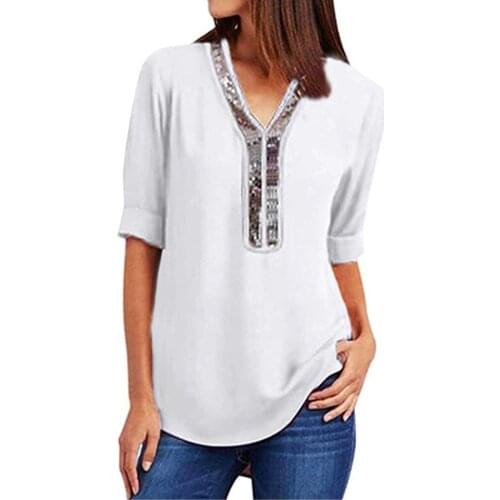 Women Casual Patchwork Blouse Long Sleeve V-Neck Loose Blouses Autumn Spring Shirts L-5XL