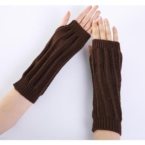 Winter Cable Knit Long Fingerless Gloves Fashion Arm Warmers Thumb Hole Gloves Mittens Crotchet For Women Girl