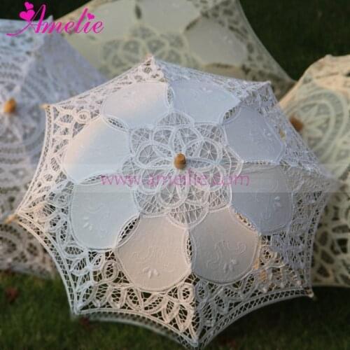 100% Cotton Lace Battenburg Handmade Wedding Decoration Flower Girl Children Lace Parasol Party Kids Umbrella Parasol Wedding