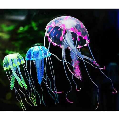 1 Pcs Jellyfish Aquarium Fish Tank Decor Glowing Effect Figurines Miniatures Water Ornament Home Decoration