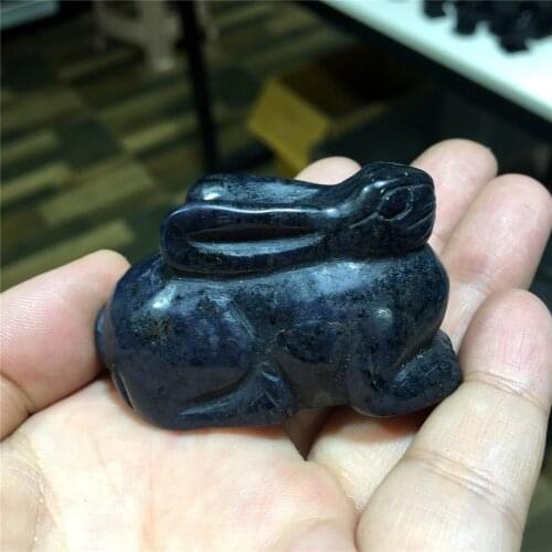 1pcs Natural blue stone hand-carved cute rabbit carved crystal ornaments Halloween home decoration gift