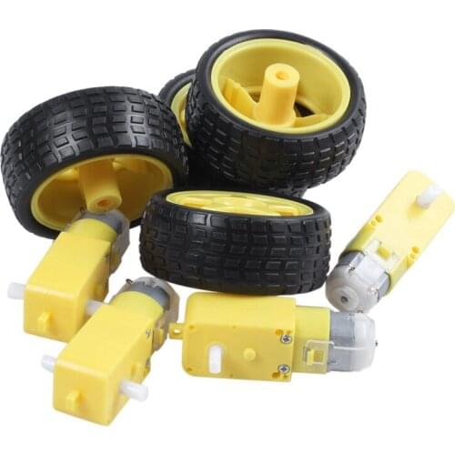 4 Pcs For Arduino Smart Car Robot Plastic Tire Wheel with DC 3-6V Gear Motor