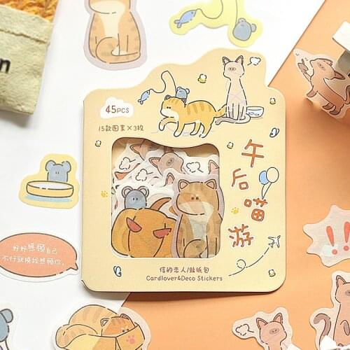 4 Designs 45 Pcs/bag Ode To Joy Series Animals and Paper Sticker Packcreative Hand Account Diy Deco Collage Material Stickers