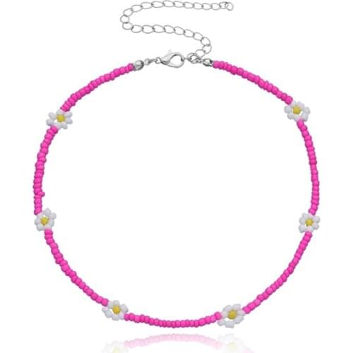 Bohemian Beaded Necklace Flower Necklace Daisy Seed Bead Short Sunflower Necklace Summer Rice Bead Necklace Jewelry