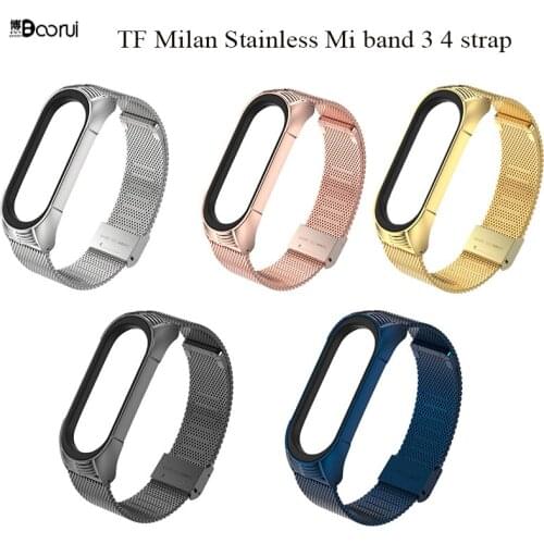 BOORUI Metal mi band 4 strap TF Pulseira millan mi band 3 strap replacement for xiaomi mi band 3 4 smart bracelets band