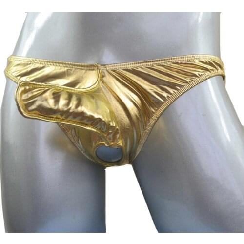 Brand Mens low waist sexy mens panties faux leather briefs with penis bag Underwear