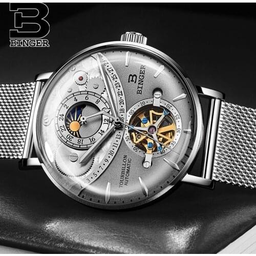 Switzerland Automatic Watch Men BINGER Skeleton Mechanical Men Watches Fashion Brand Clock Relogio Masculino Waterproof 2019