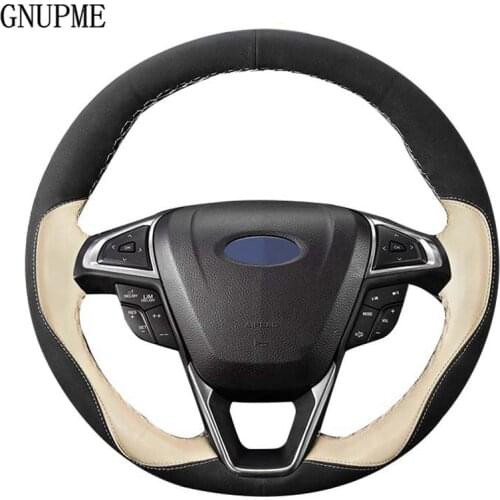 Steering Wheel Covers Black Suede Leather Hand-stitched Car Steering Wheel Cover For Ford Fusion Mondeo 2013 2014 EDGE 2015 2016
