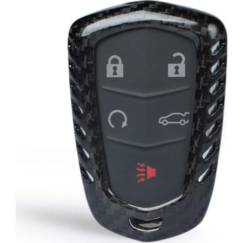 QHCP Carbon Fiber 5 Buttons Smart Remote Key Case Covers Car Bag Shell Holder Auto Accessory For Cadillac XT5 CTS CT6 SRX ATS-L