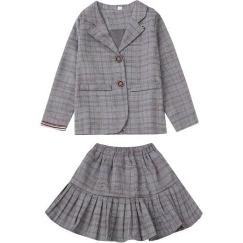 DFXD Teen Girls Clothing Sets High Quality Fall Party Plaid Suit For 3-12Yrs Big Girls Single-breasted Blazer Coat+Pleated Skirt