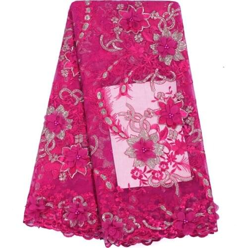 Hot Sell Embroidered Flower 3d Applique French Tulle Laces African 2020 High Quality Fabric Bead Sequin Sewing Dress Fabric Lace