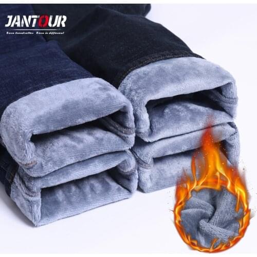 Jantour Mens Clothing 2020 New Mens Jeans Fleece Trousers Business Casual Mens Pants Fashion Elasticity Straight Jeans Men