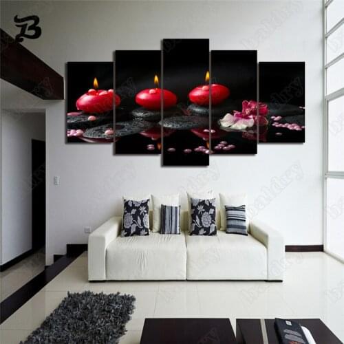 Canvas Painting 5 Pieces Flowers and Candles Canvas Posters and Prints Wall Art Chinese Style Decorative Pictures for Room Decor