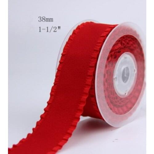 16/25/38mm Red Pleated Lotus Leaf Edge Velvet falbala Ribbon for Lace Trimming Gift Box Wrapping Sewing Craft Packing DIY 30Yard
